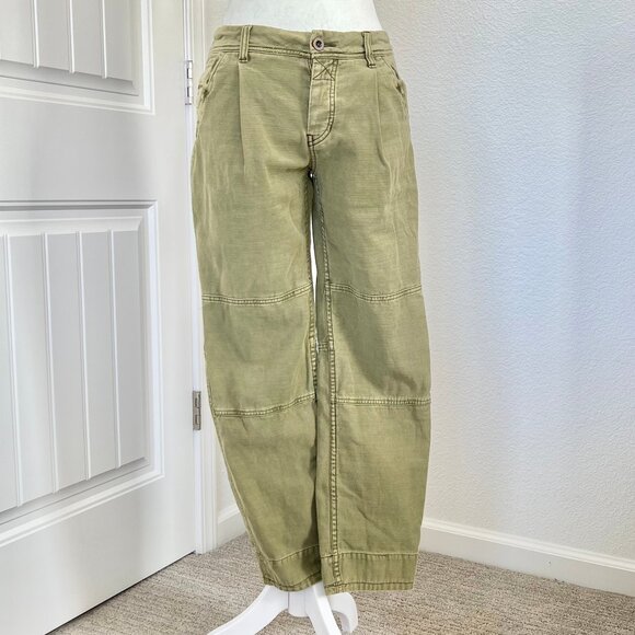 FREE PEOPLE High-Rise Button-Fly Moss Green Utility Boyfriend Pant Size 25 - Picture 6 of 16